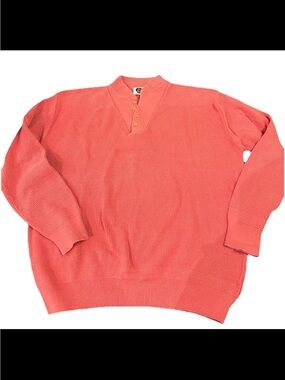 Vintage I’m A Plum Men’s Sweater XLTall 100% Cotton Made in USA Salmon Henley